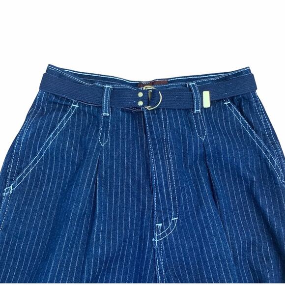 Vintage Pinstripe Jeans Size 9/10 Roberto Orsini Pleated High Waist D Ring Belt - Picture 5 of 13